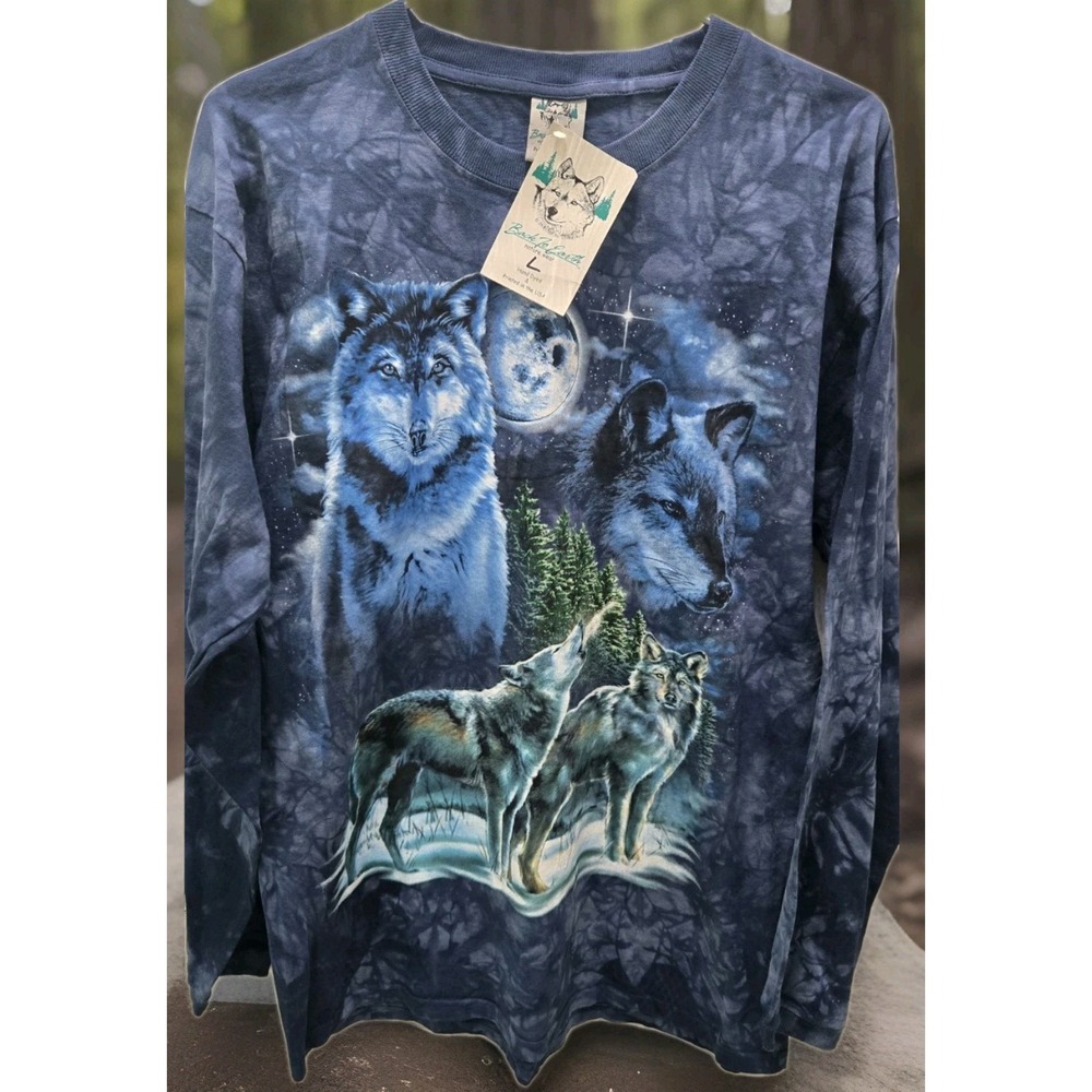 Back To Earth Nature Wear Wolf Pack Moon Night Tie‎ Dye Long Sleeve Shirt L NWT